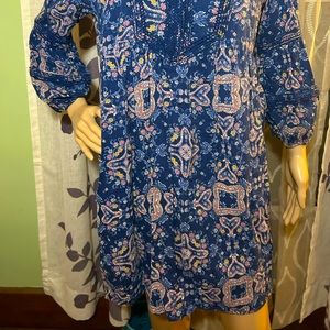 True Craft Blue & Pink Peasant Tunic Dress